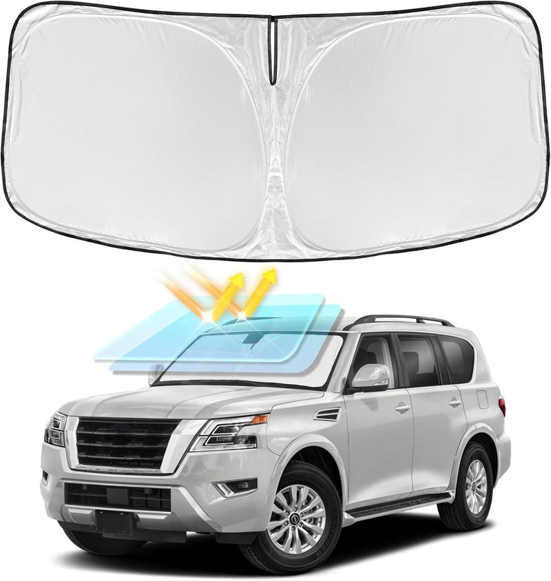 ZOIBV for Nissan Armada 2017-2024 2025 Windshield Sun Shade - 4 Layers Car Sunshades for Front Windows Shade Cover Custom for Armada Sun Visor 240T Retractable Shade Blocks UV Rays Car Accessories - Image 1